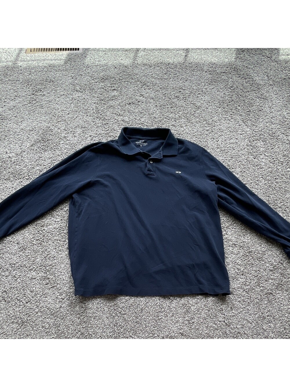 Vineyard Vines Men's XL Polo Navy Solid Long Sleeve Knit Whale Logo Button